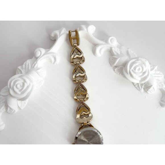 Gold Toned Faced & Rhinestone Chainlink Bracelet Vintage Watch - 15mm - WORKS! - Picture 6 of 10